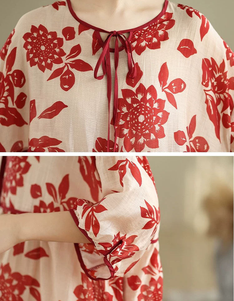 Women's Relaxed Floral Print Cottagecore Dress
