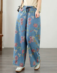 Casual women’s wide leg jeans featuring soft blue denim fabric