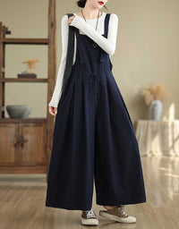 Women Retro Wide Leg Denim Jumpsuit