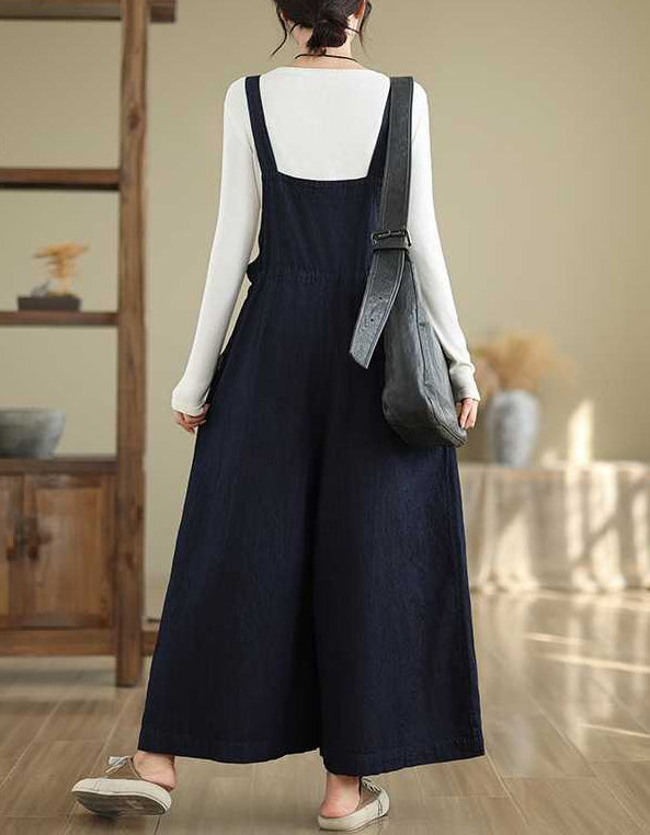 Women Retro Wide Leg Denim Jumpsuit