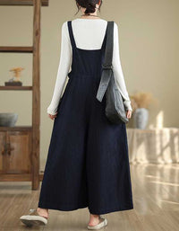 Women Retro Wide Leg Denim Jumpsuit