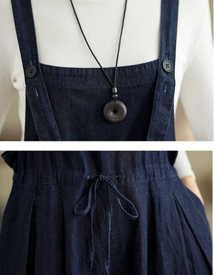 Women Retro Wide Leg Denim Jumpsuit
