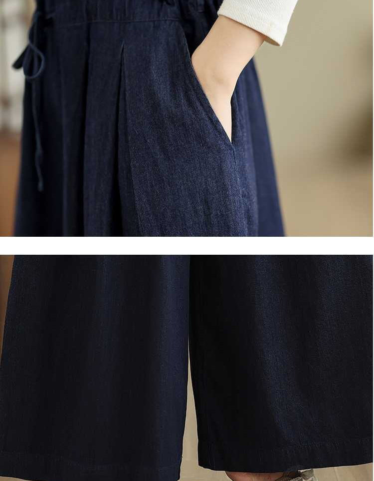 Women Retro Wide Leg Denim Jumpsuit