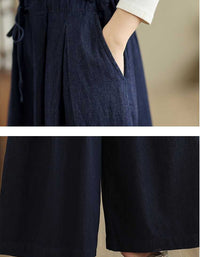Women Retro Wide Leg Denim Jumpsuit