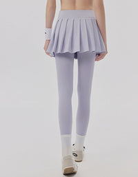 Back view of high waist white skort leggings slim stretch fit