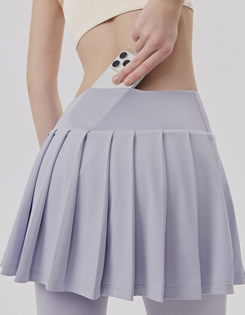 Back view of purple high waist white skort leggings slim stretch fit