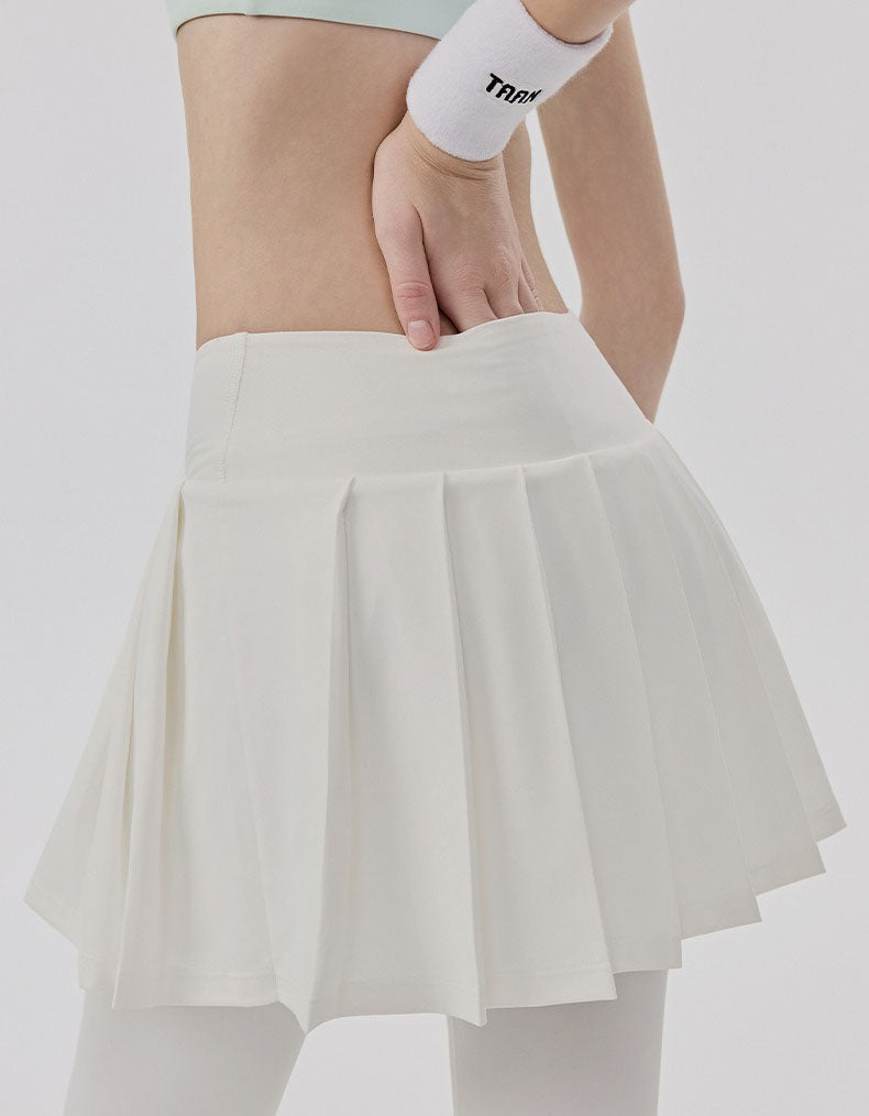 Back view of white high waist white skort leggings slim stretch fit