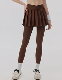 Brown pleated skirt leggings women front view