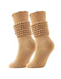 Camel color anti slip socks women grip sole bottom view