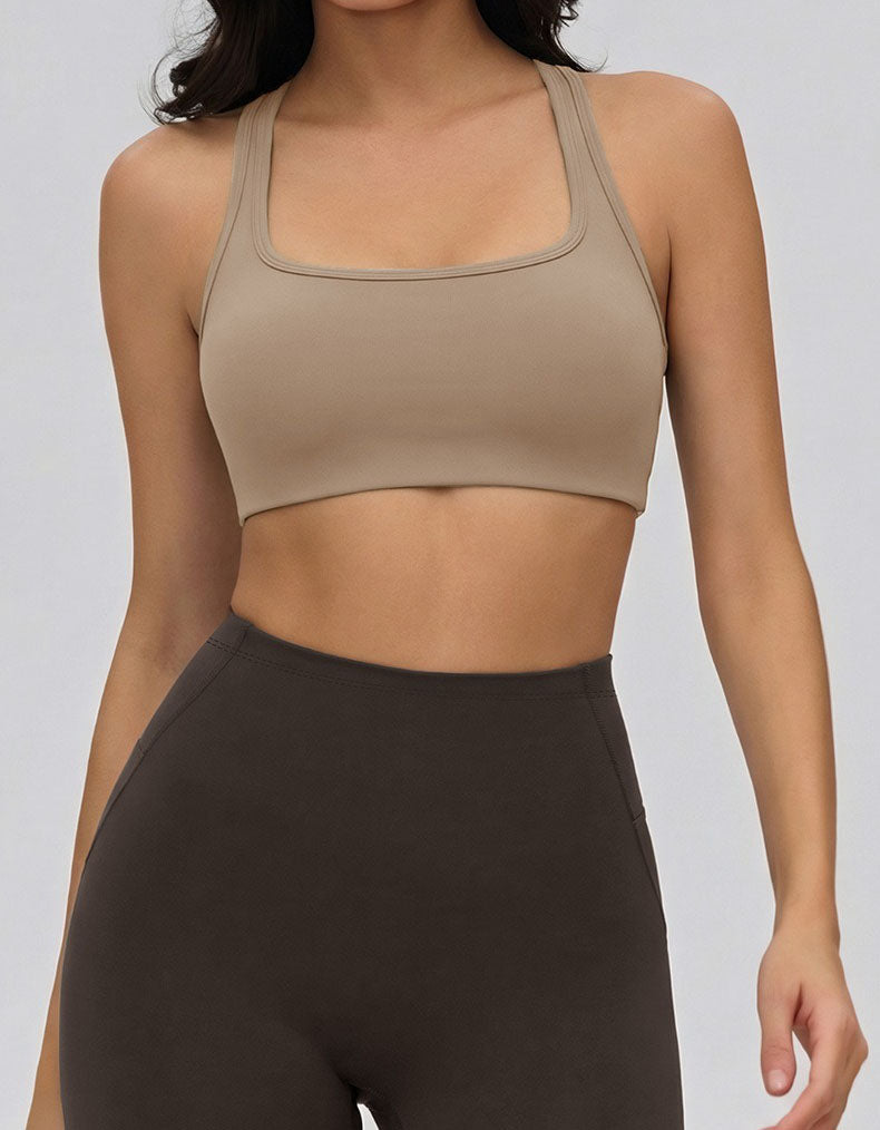 women racerback sports bra front view burgundy gym top