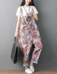 Floral Overalls Women Loose Fit Casual Bib Jumpsuit