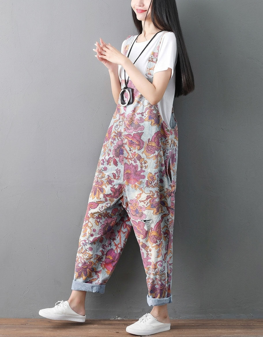 Women Floral Jumpsuit Loose Fit Casual Dungaree Pants