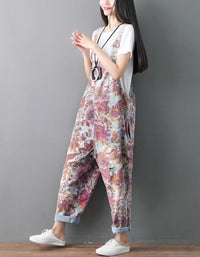 Women Floral Jumpsuit Loose Fit Casual Dungaree Pants