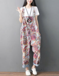 Casual Floral Overalls Women Loose Fit Bib Pants Outfit