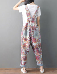 Women Printed Overalls Loose Casual Floral Jumpsuit