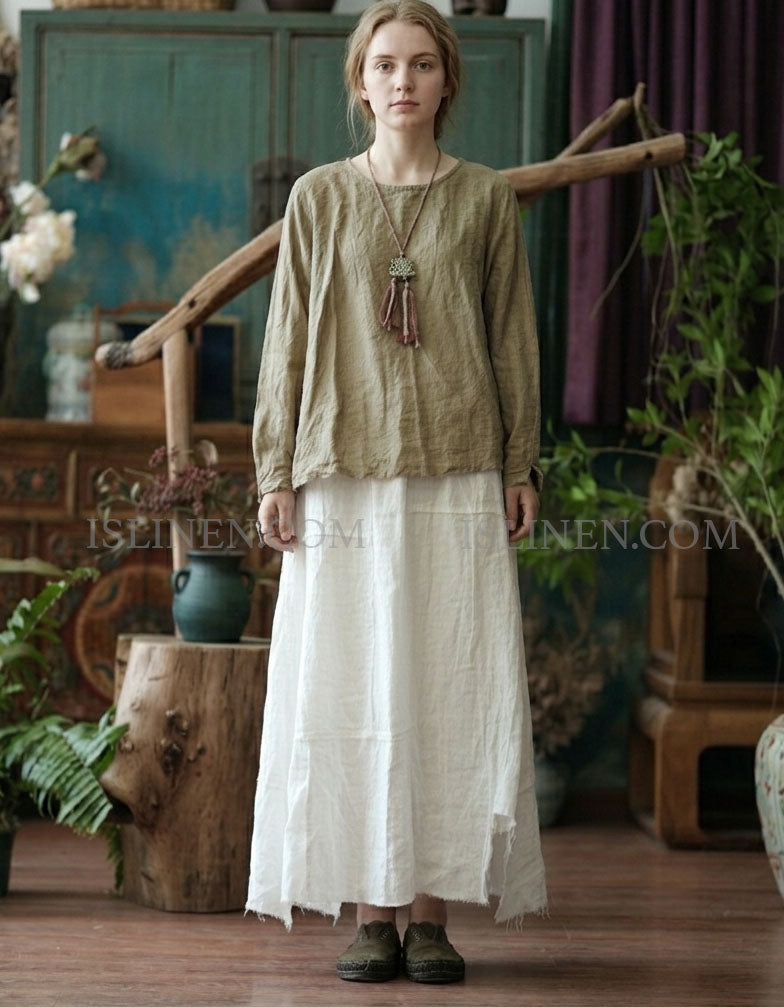 Loose Fit Linen Maxi Skirt Women Summer Wear
