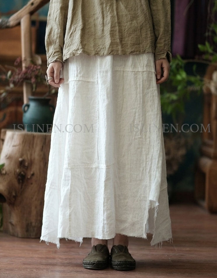Women White Linen Long Skirt Casual Summer Outfit