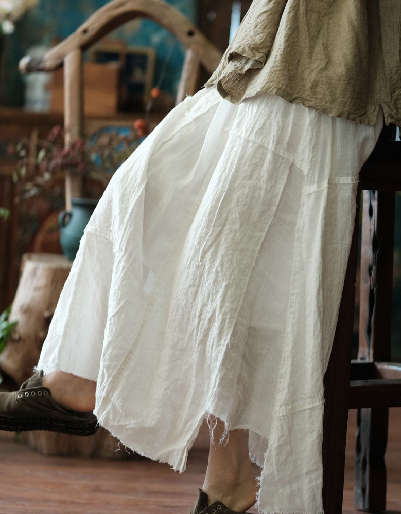 Lightweight White Linen Skirt Women Full Length