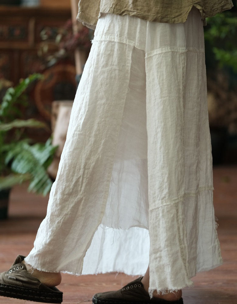 Casual Linen Maxi Skirt Women White Lightweight