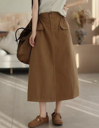 Versatile Khaki Cotton Midi Skirt for Everyday Wear