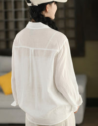 Soft White Linen Shirt Women Casual Work Office Top