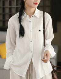 Linen Shirt Women White Long Sleeve Casual Office Top
