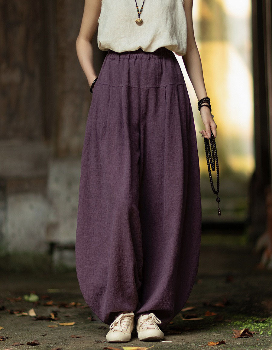 Wide Leg Purple Linen Harem Pants for Women