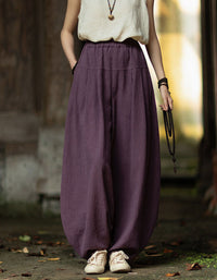Wide Leg Purple Linen Harem Pants for Women
