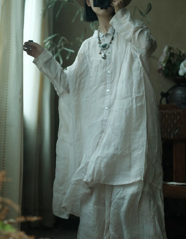 Oversized White Linen Shirt Women Casual Loose Fit Top