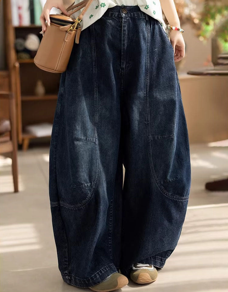 women wide leg denim pants vintage loose barrel jeans