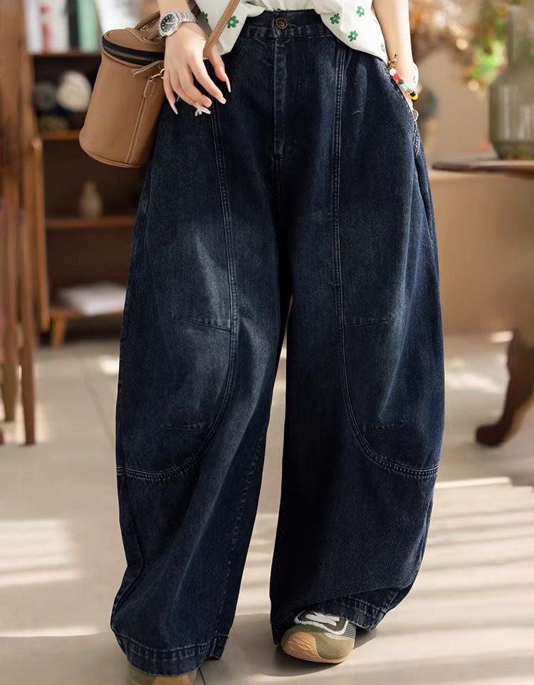 vintage style barrel jeans women relaxed fit denim pants