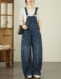 Women’s Loose Fit Denim Overalls Vintage Wide Leg
