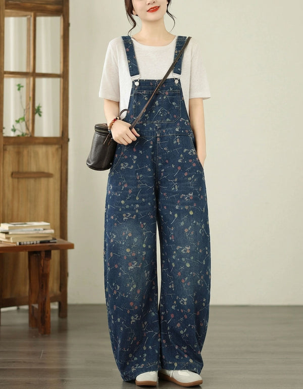 Women’s Loose Fit Denim Overalls Vintage Wide Leg