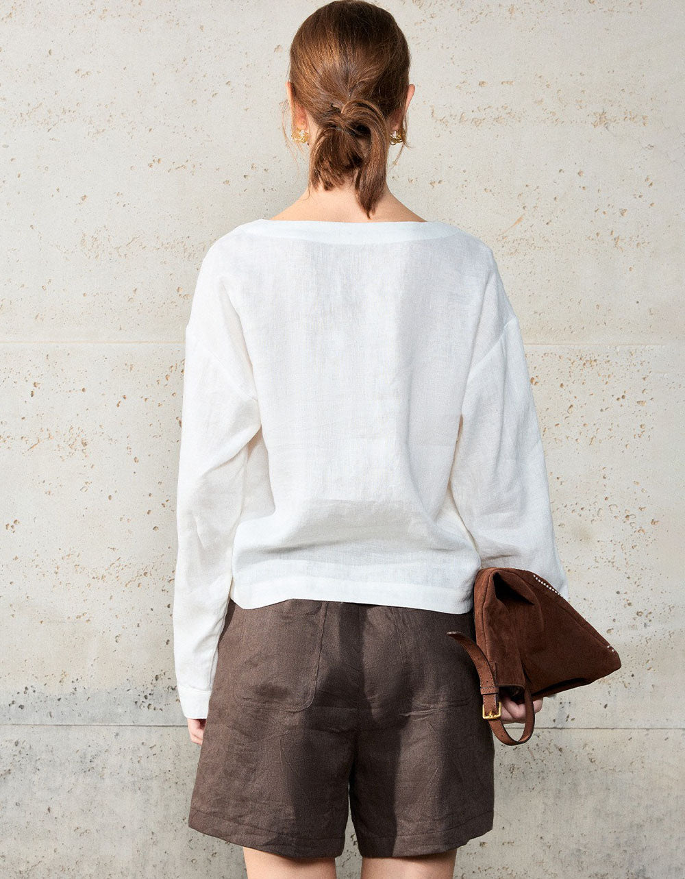 Minimalist linen shirt women elegant v neck long sleeve blouse