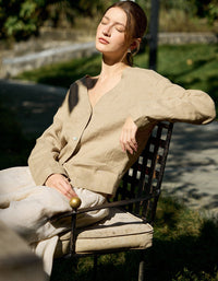 Women lightweight linen button blouse breathable casual summer top