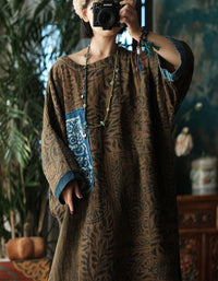 women oversized linen tunic dress styled with wide leg pants