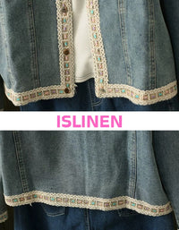 Bohemian Lace Trim Denim Jacket Women Casual Style
