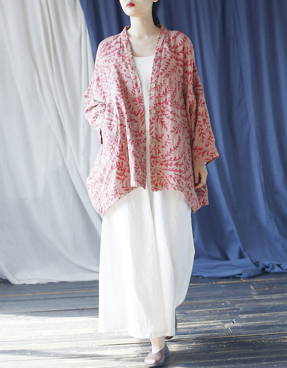 Boho Floral Linen Jacket Women Lightweight Casual Top