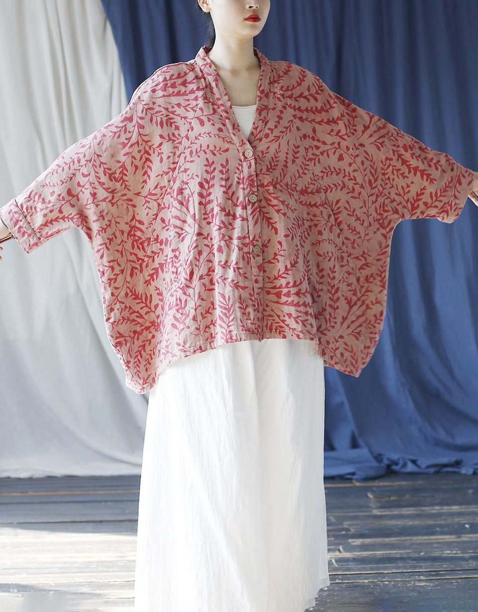 Women Loose Fit Floral Linen Cardigan Casual Jacket
