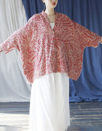 Women Loose Fit Floral Linen Cardigan Casual Jacket