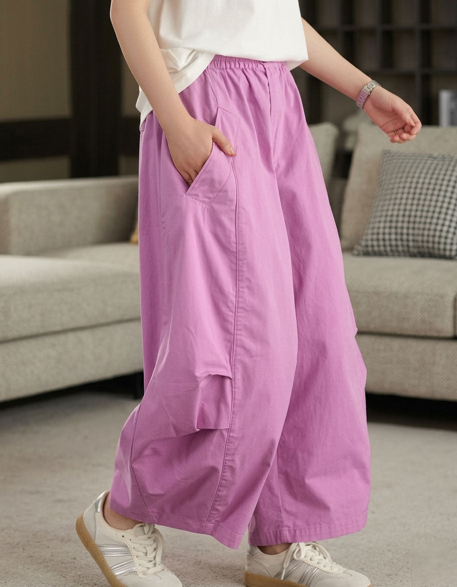 Pink Wide Leg Pants Women High Waist Loose Casual
