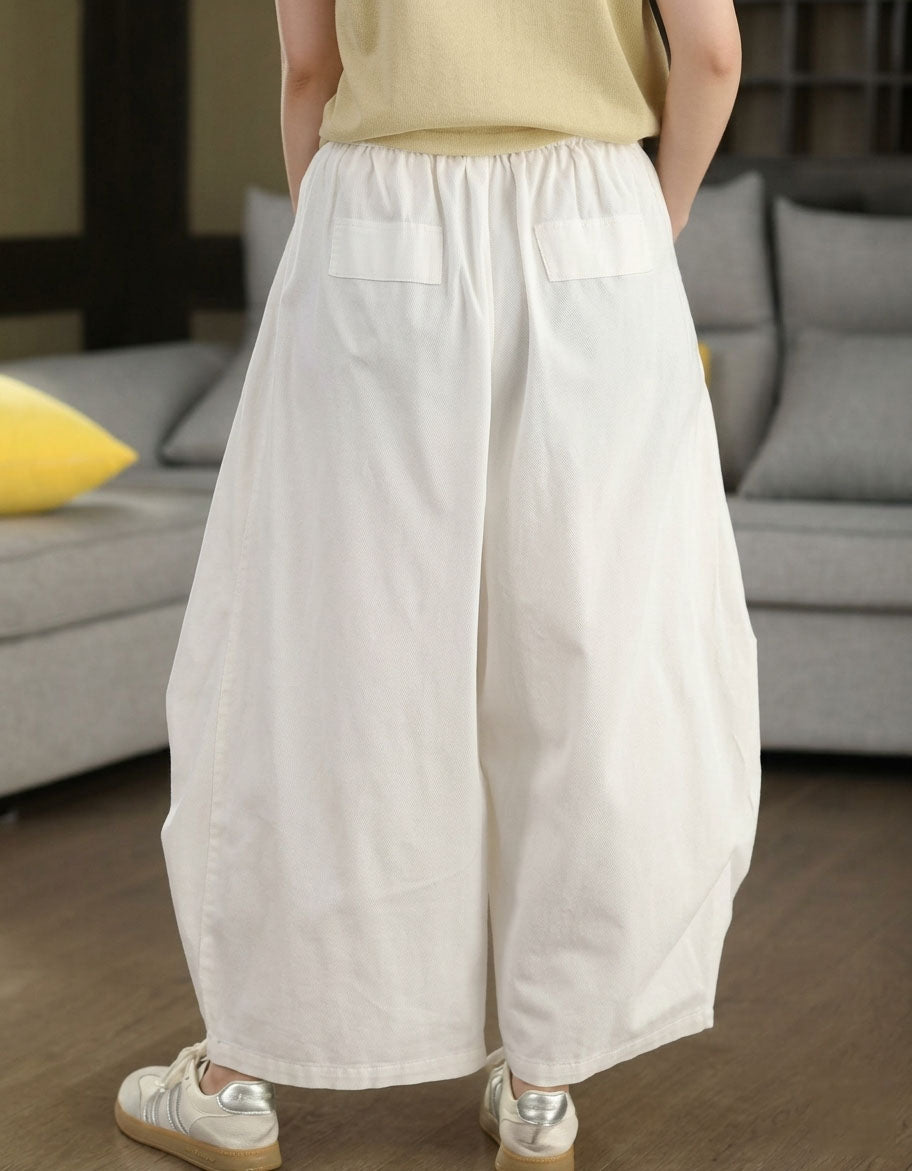 Back View of White Wide Leg Pants Women High Waist Loose Casual