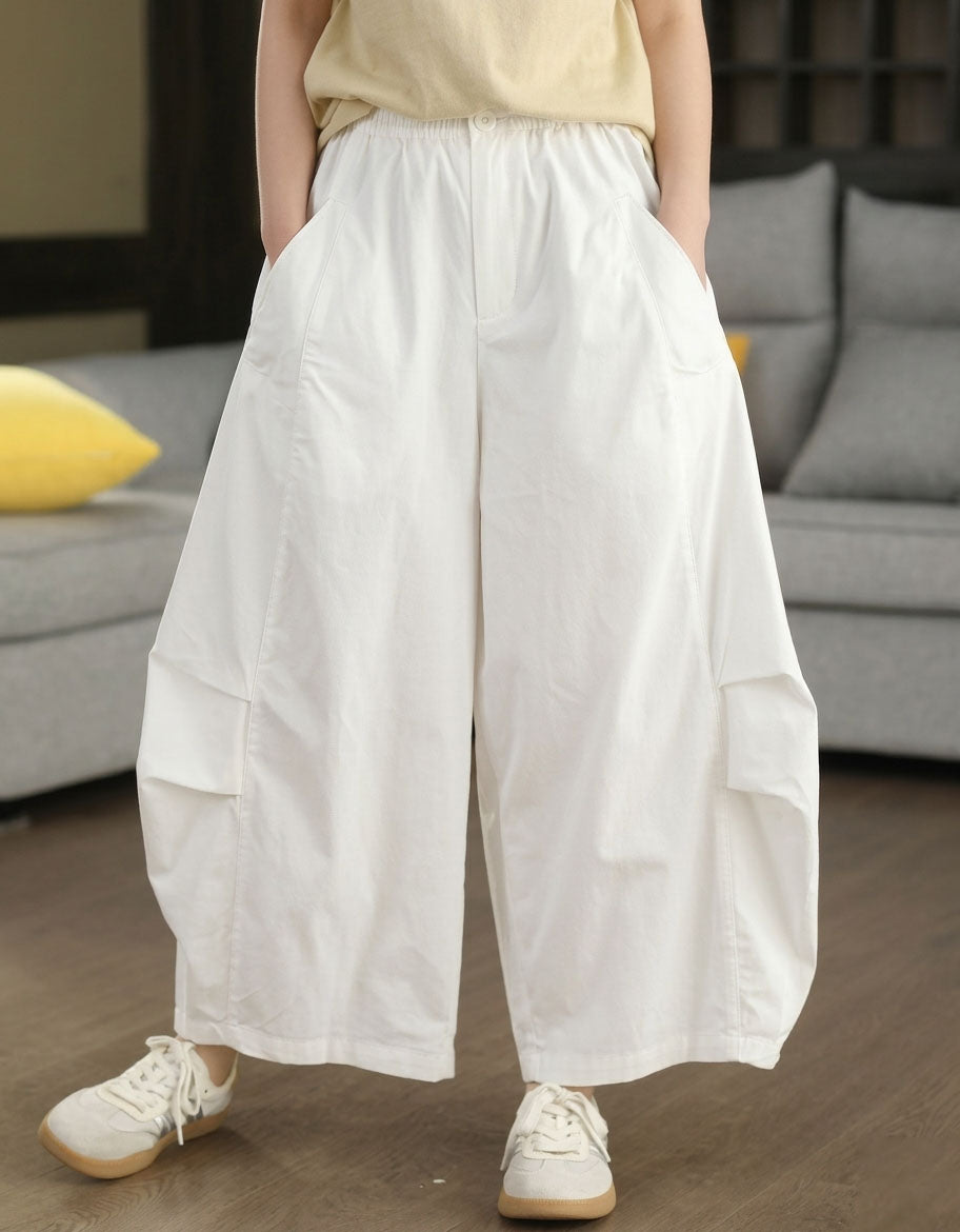 White Women’s Wide Leg Pants Casual Loose Fit Baggy Trousers