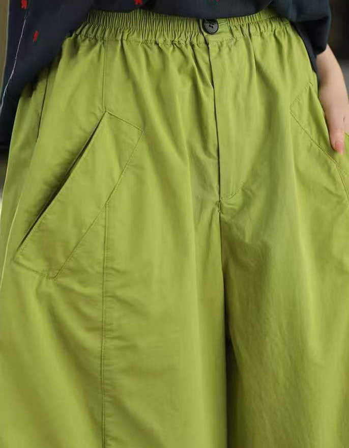 Green Wide Leg Pants Women High Waist Loose Casual