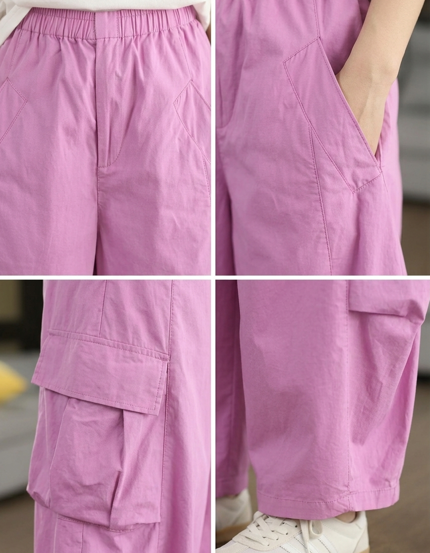 Details of pink baggy wide leg pants for women comfortable fit