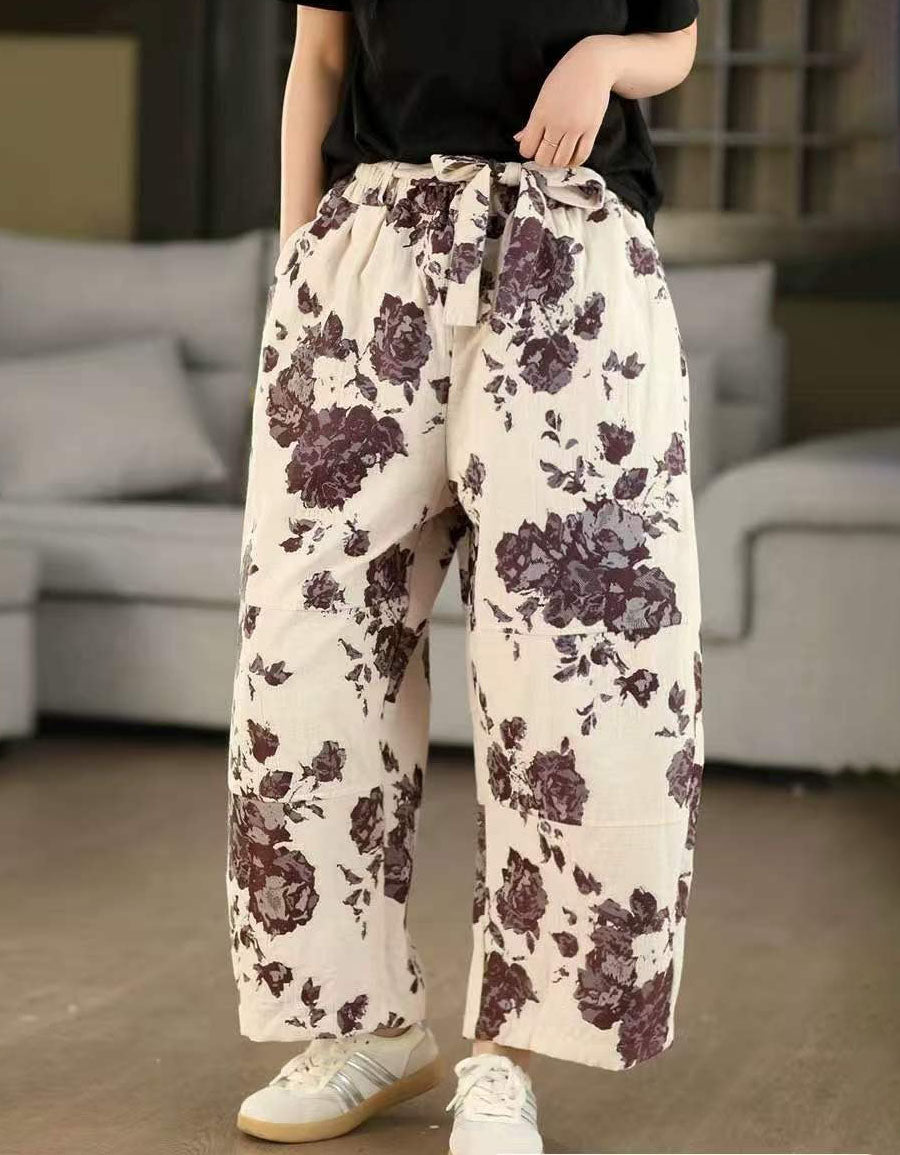 vintage floral linen trousers comfortable summer wear
