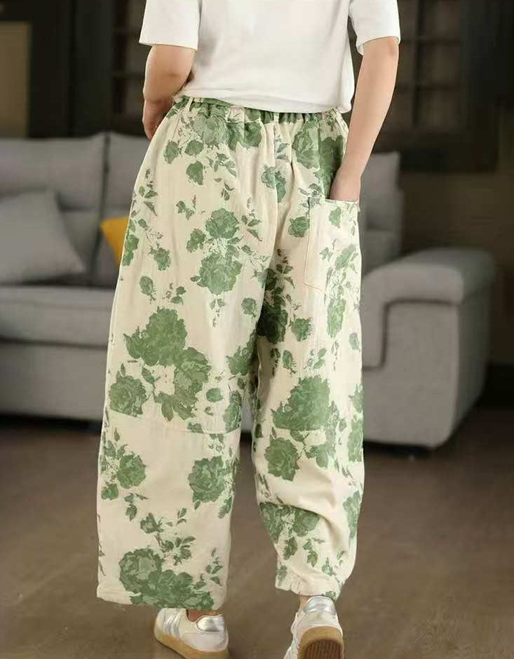 bohemian wide-leg pants women floral linen style