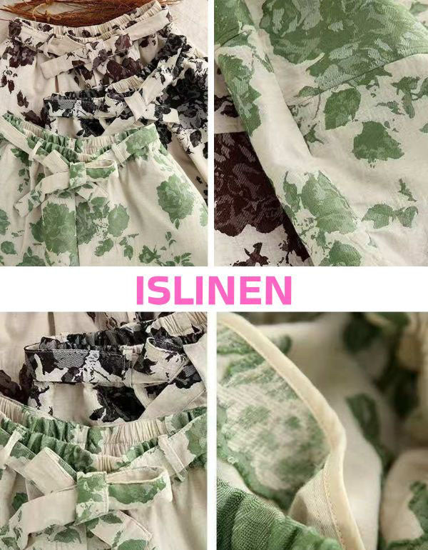 Boho Floral Wide-Leg Linen Pants Women Casual Summer