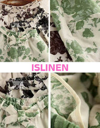 Boho Floral Wide-Leg Linen Pants Women Casual Summer