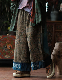 Vintage Boho Elastic Waist Wide Leg Lounge Pants